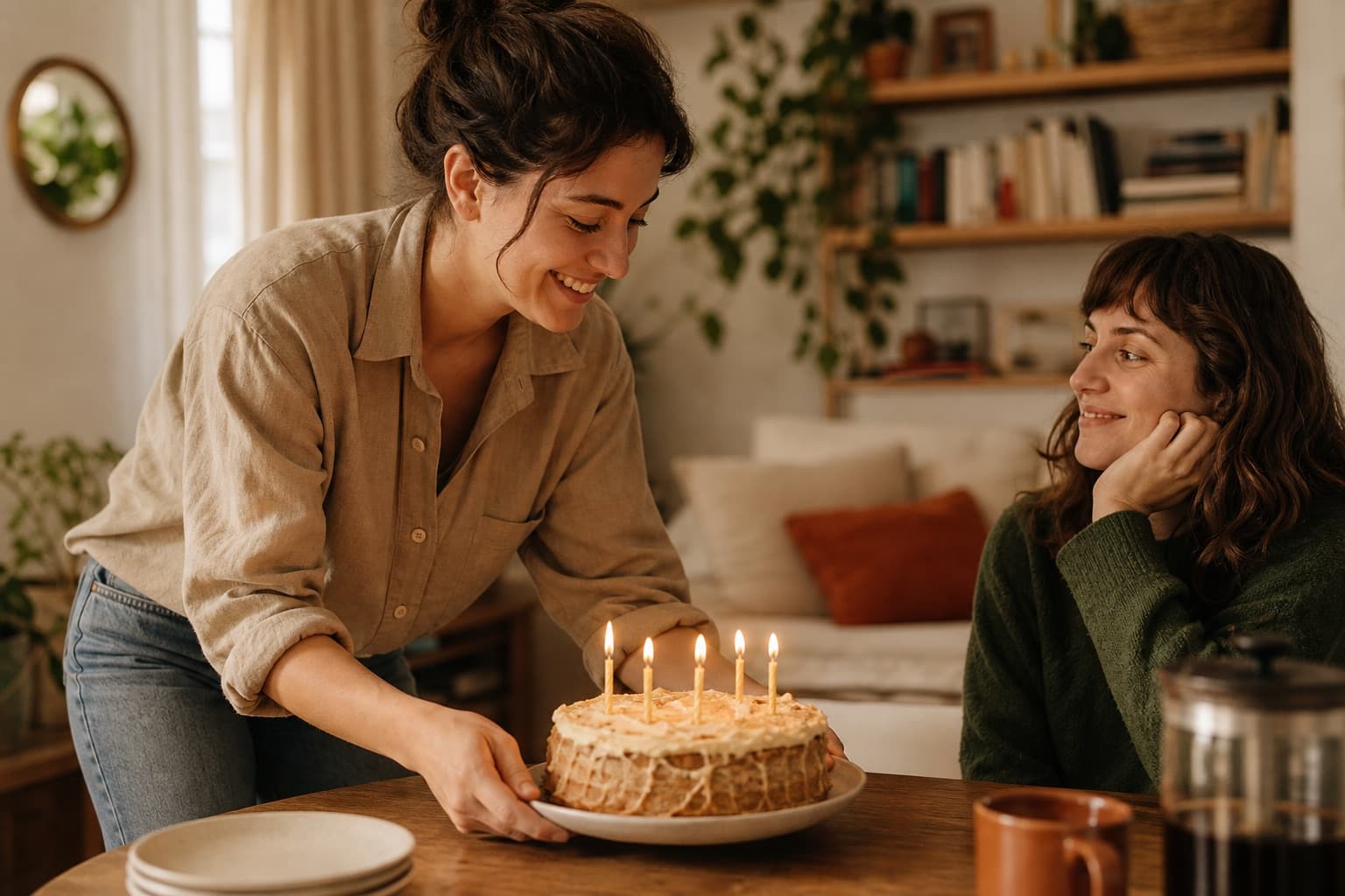 Friends celebrating a birthday together
